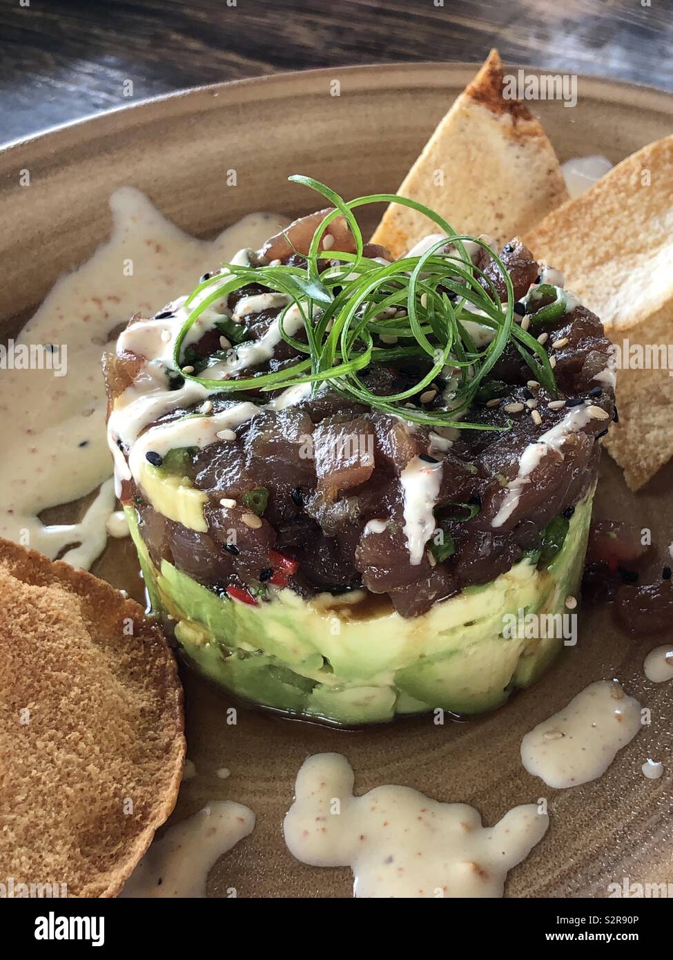 Tuna tartare avocado salad - Smartphone Captured Stock Image