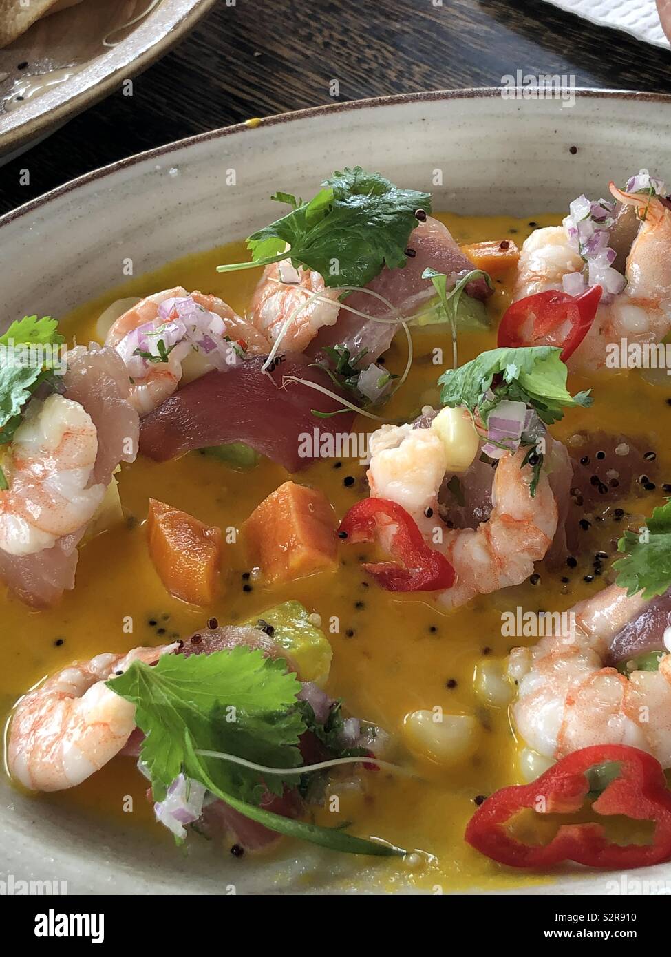 Shrimp tuna Tiradito - Smartphone Captured Stock Image