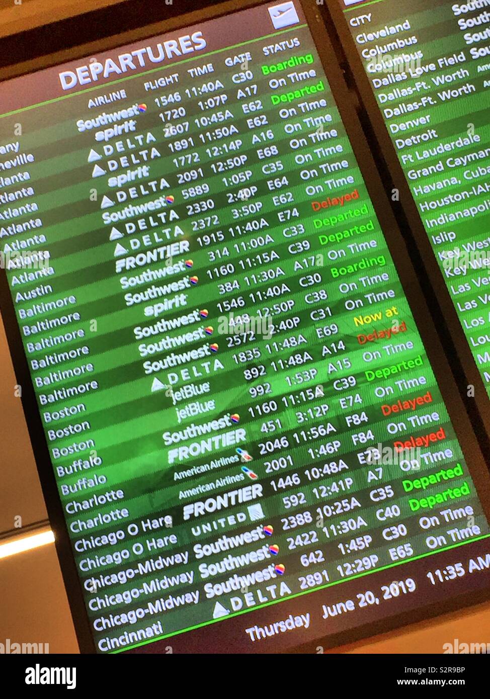 Flight departure board at the Tampa international airport, Florida, USA Stock Photo