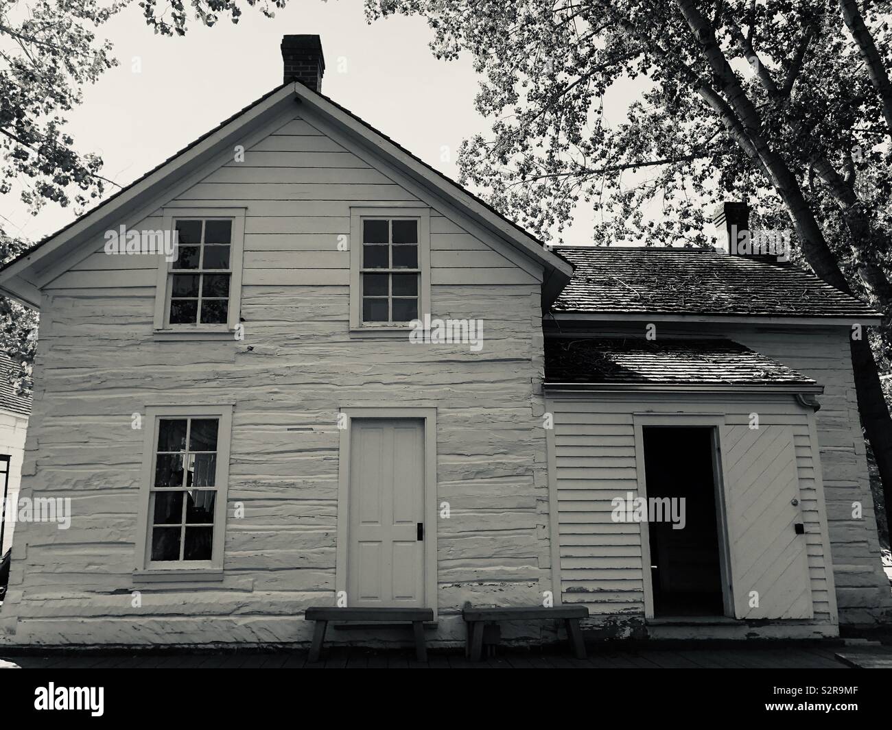 Clapboard house at the historical fur trading post and interpretive