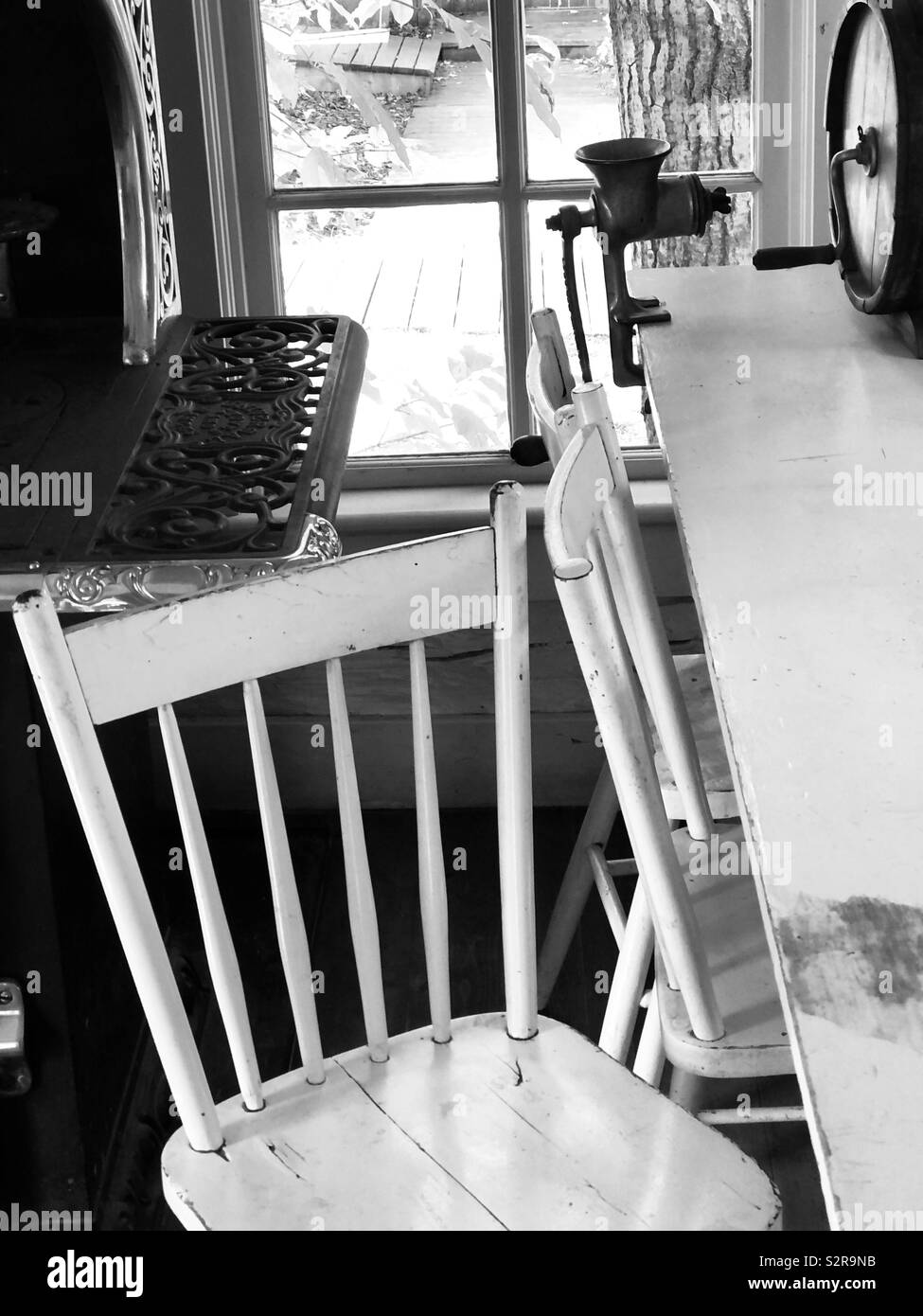 Antique kitchen table and window on the homestead Stock Photo Alamy