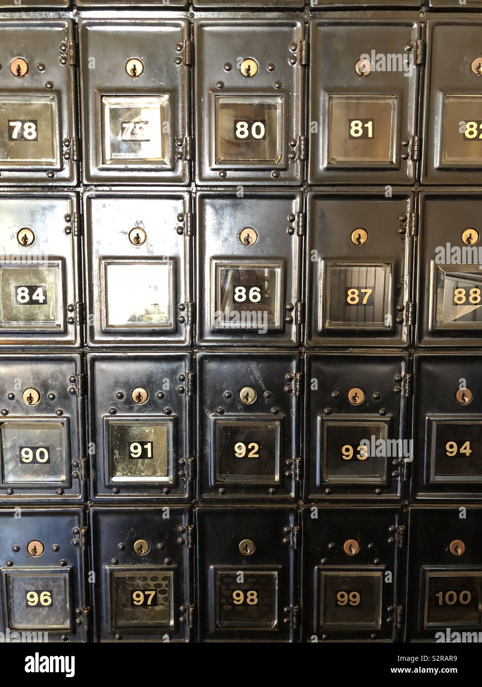 Antique mailboxes at the historical fur trading post and interpretive