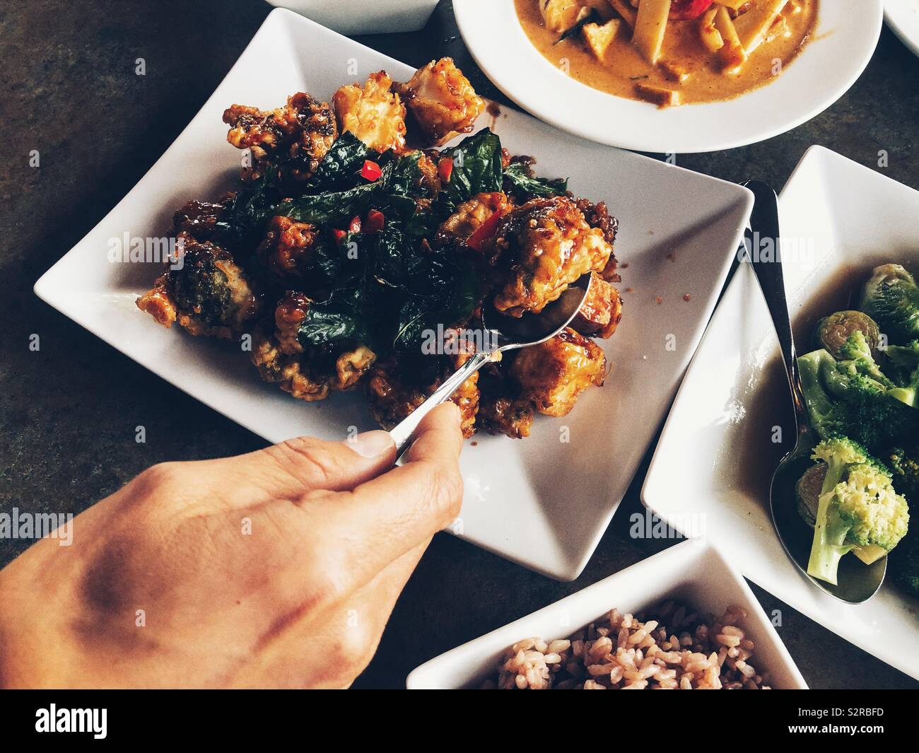A scrumptious vegan meal on the table Stock Photo