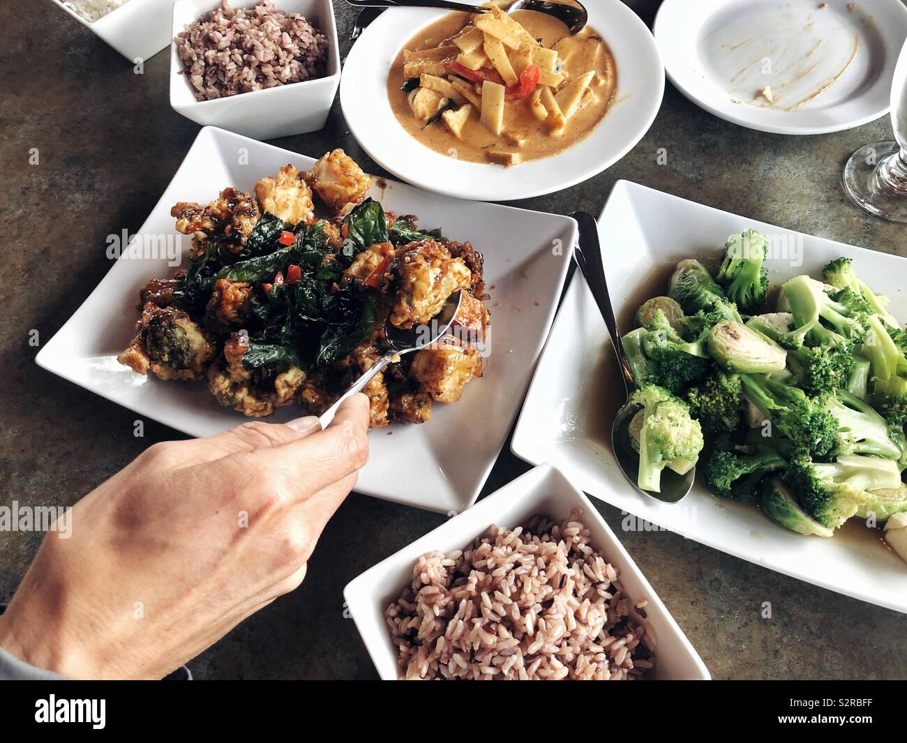 A scrumptious vegan meal on the table Stock Photo