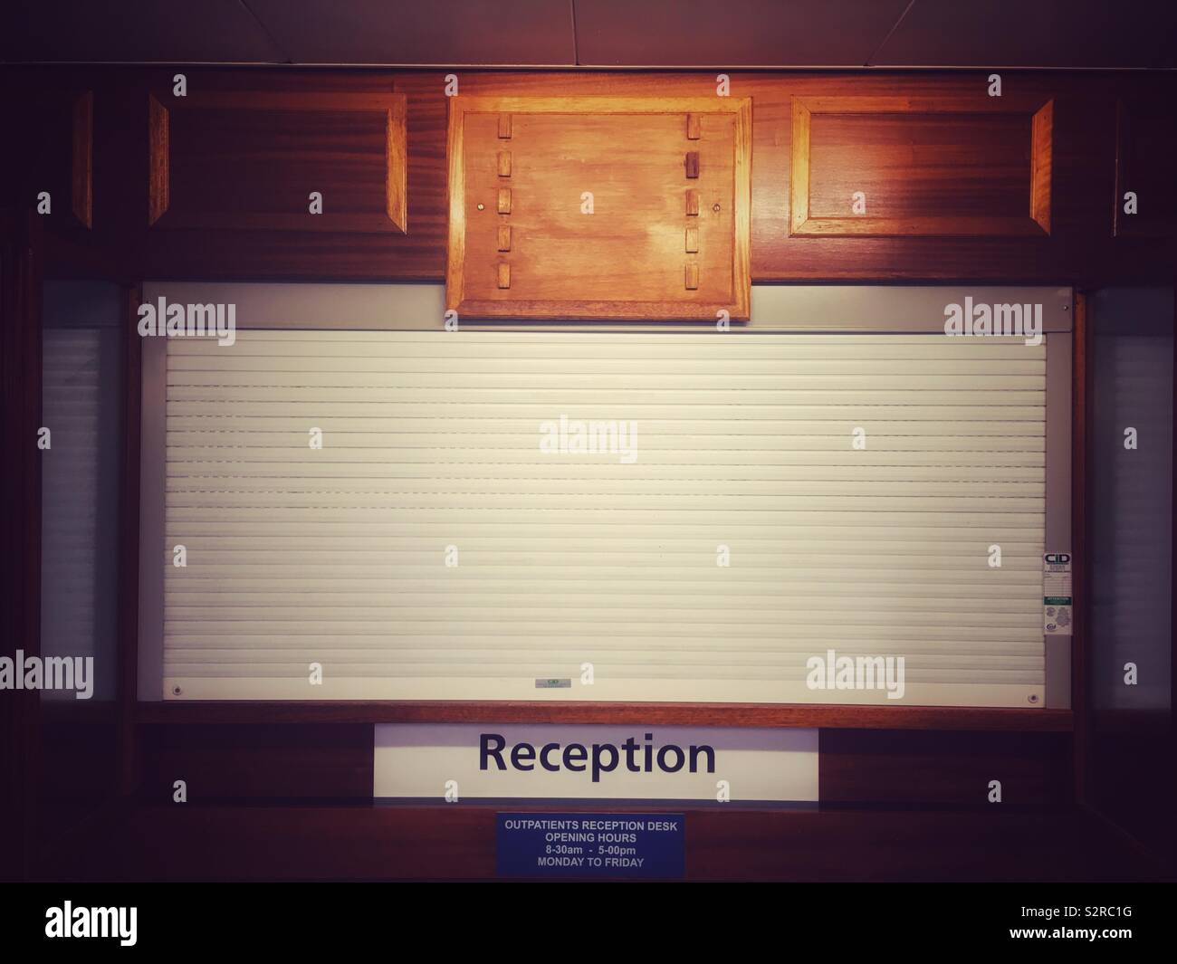 Closed reception desk at hospital Uk - Smartphone Captured Stock Image