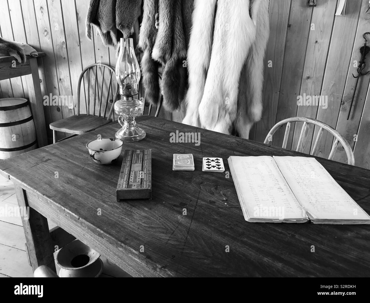 Furs pelts dry goods trapping supplies at trading post Fort Saint St James  National Historic Site, British Columbia, Canada Stock Photo - Alamy