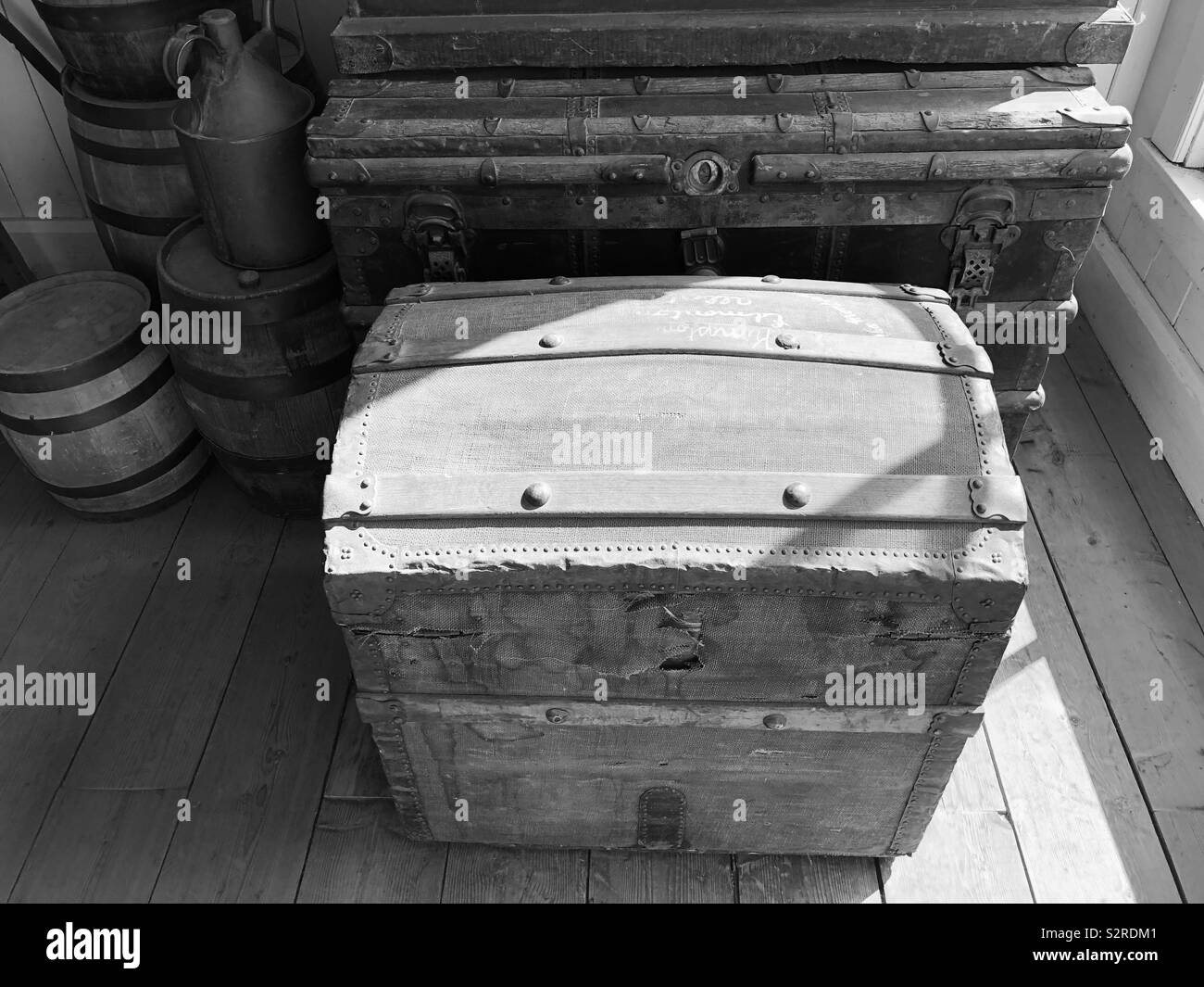 Antique steamer trunks at the historic fur trading post and