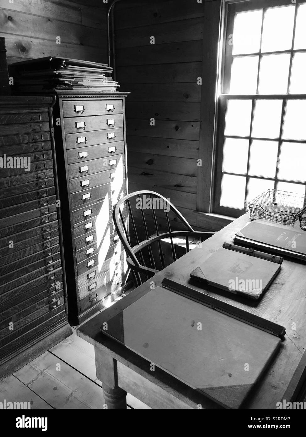 Antique office furniture at the historic fur trading post and