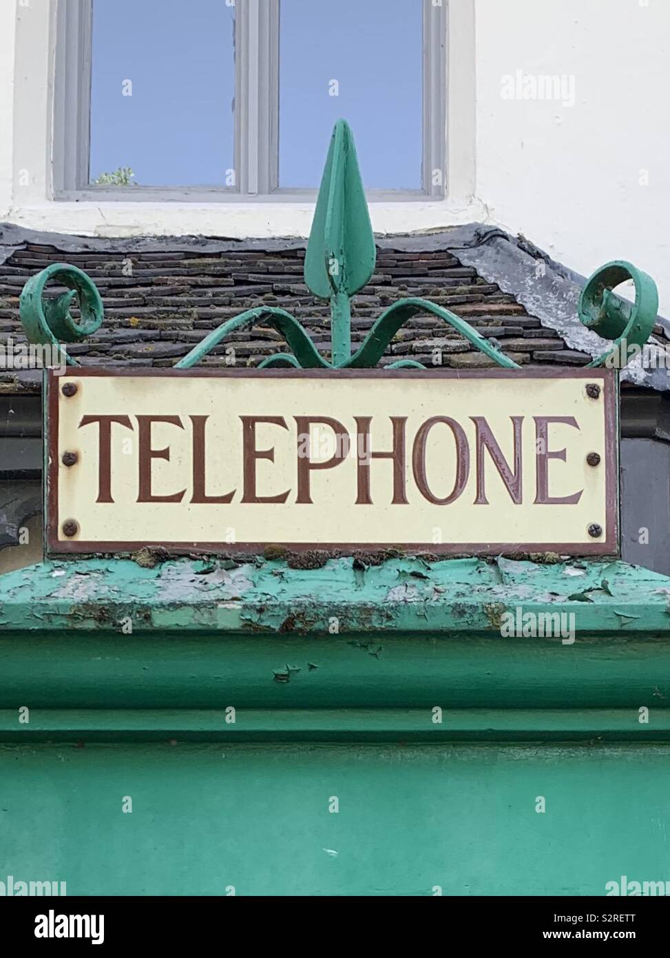 Top of a green telephone box Stock Photo