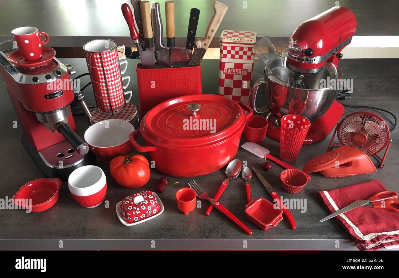 Many Red Design Kitchen Utensils Stock Photo Alamy