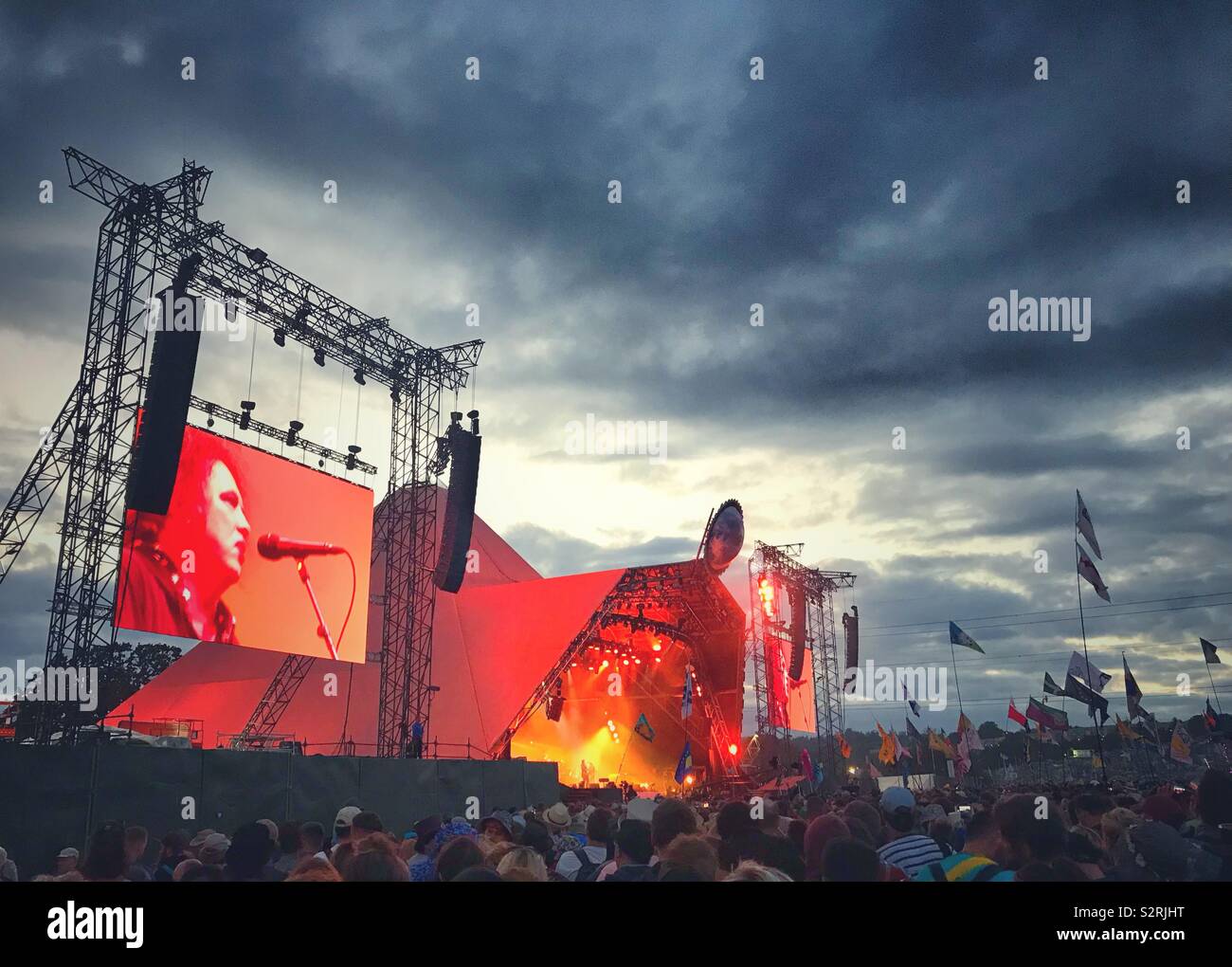 The Pyramid Stage Glastonbury 2019 during the set by The Cure - Smartphone Captured Stock Image
