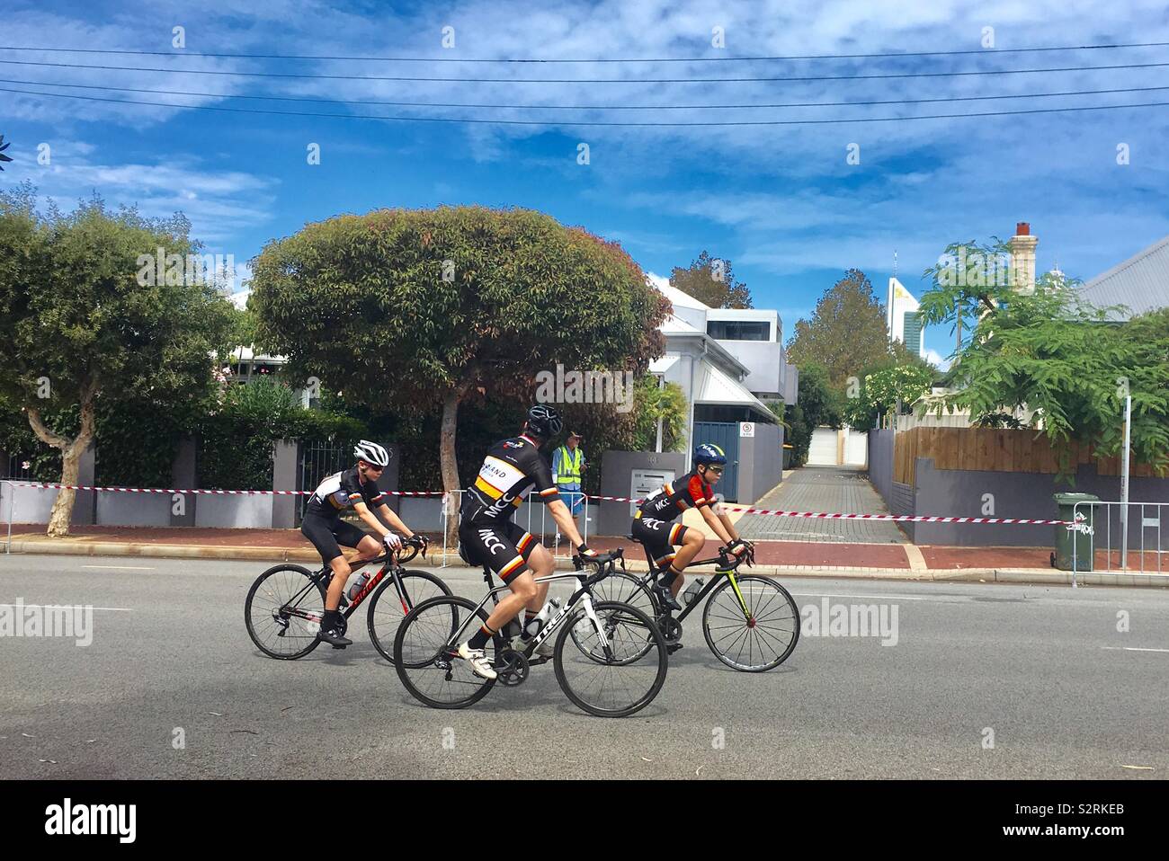 Criterium bicycle race through the streets of Northbridge Perth, Western Australia. Stock Photo