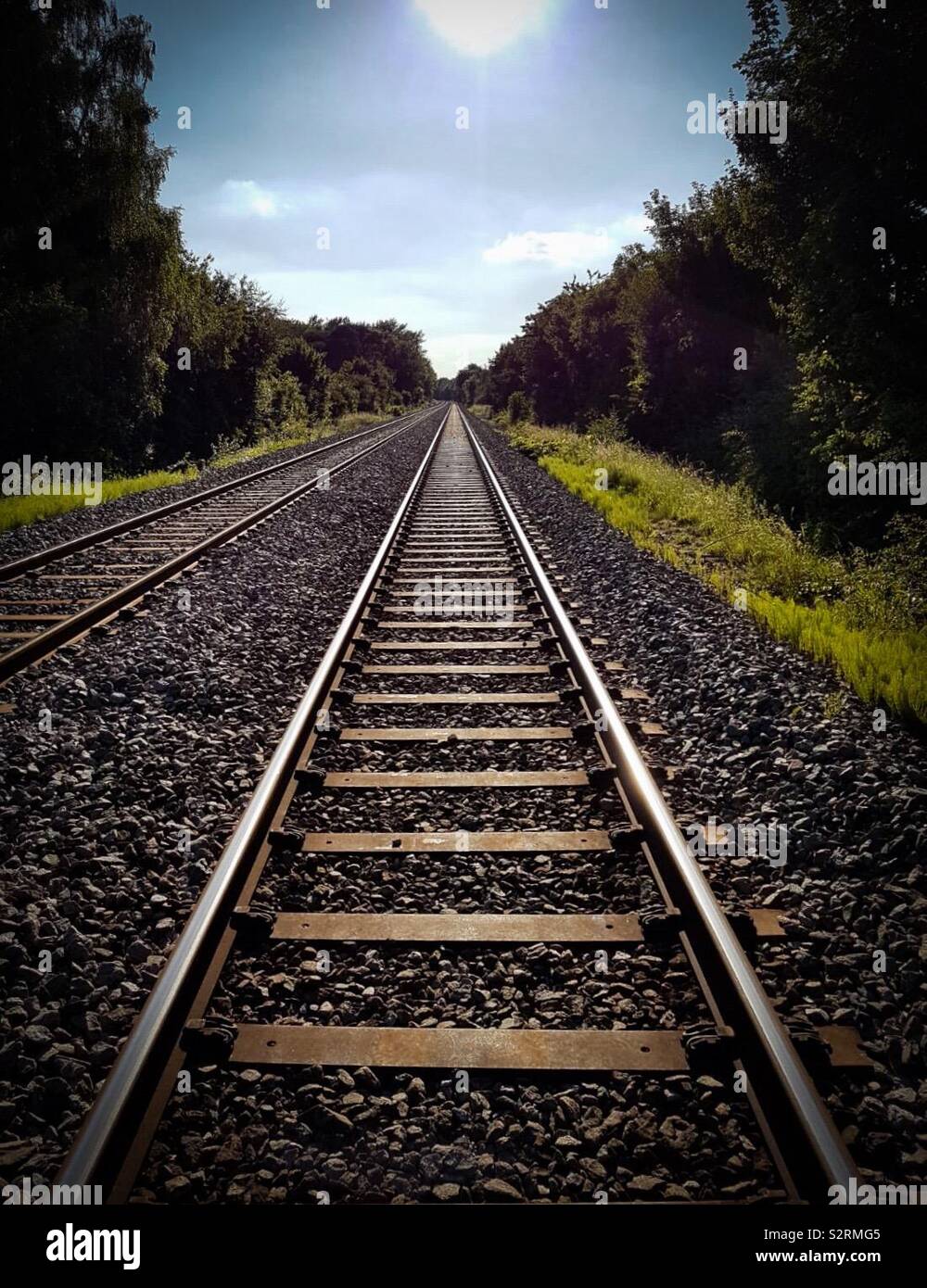 Single Railway Track in Distance - Smartphone Captured Stock Image