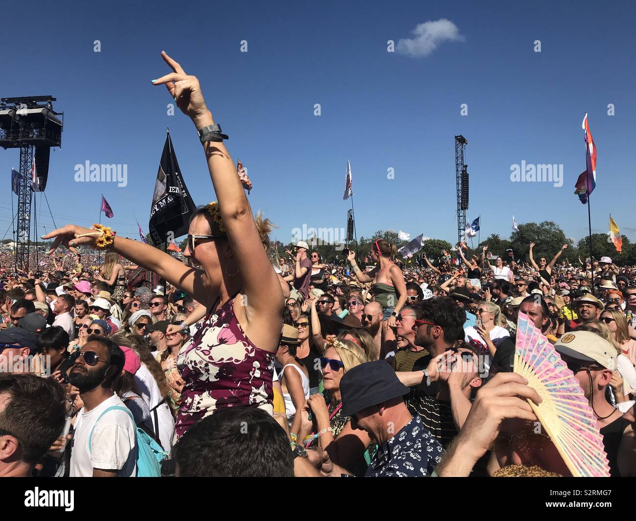 A huge crowd enjoying the set played by Kylie Minogue at the Glastonbury Festival 2019 Stock Photo