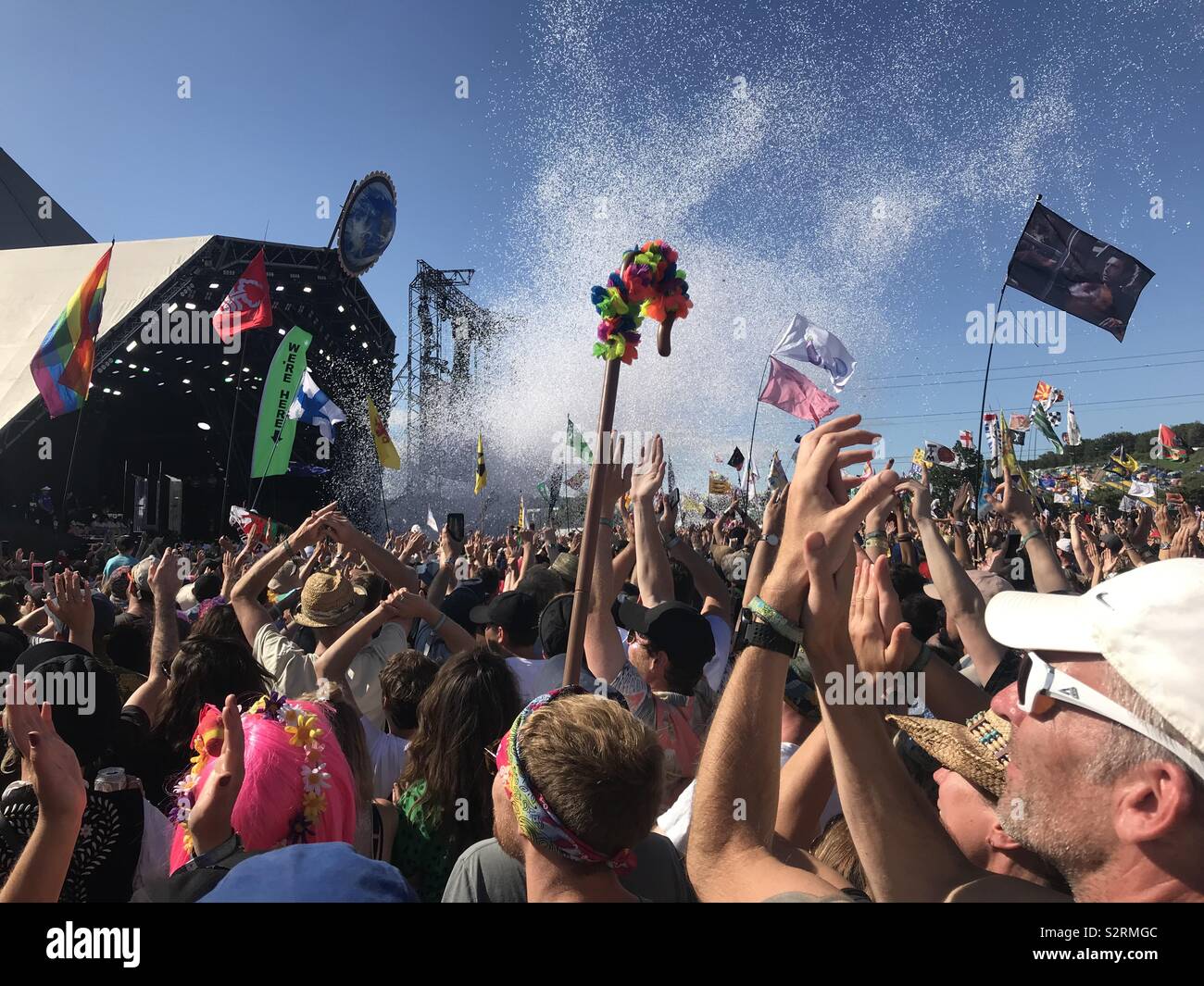 A huge crowd dancing to the set by Kylie Minogue at the Glastonbury Festival 2019 Stock Photo