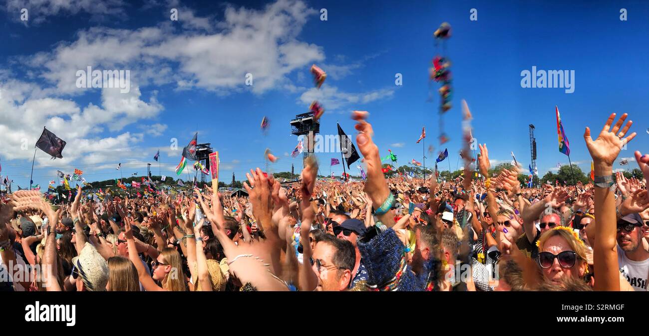 An abstract image of the huge crowd watching the gig by Kylie Minogue at the Glastonbury Festival 2019 Stock Photo