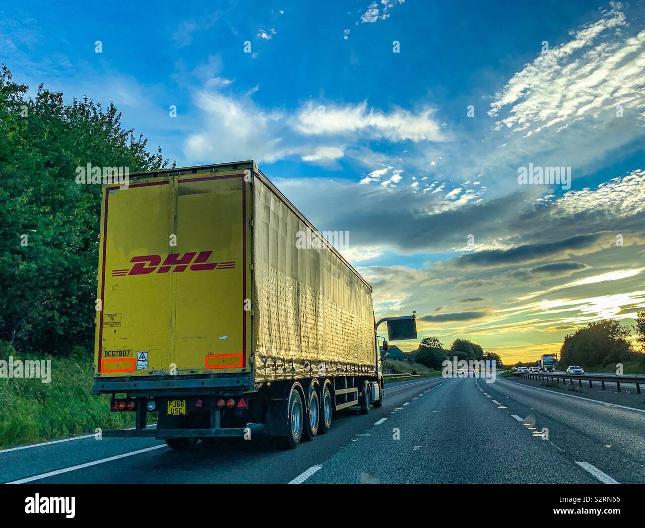 DHL HGV lorry on M62 motorway in Leeds Stock Photo