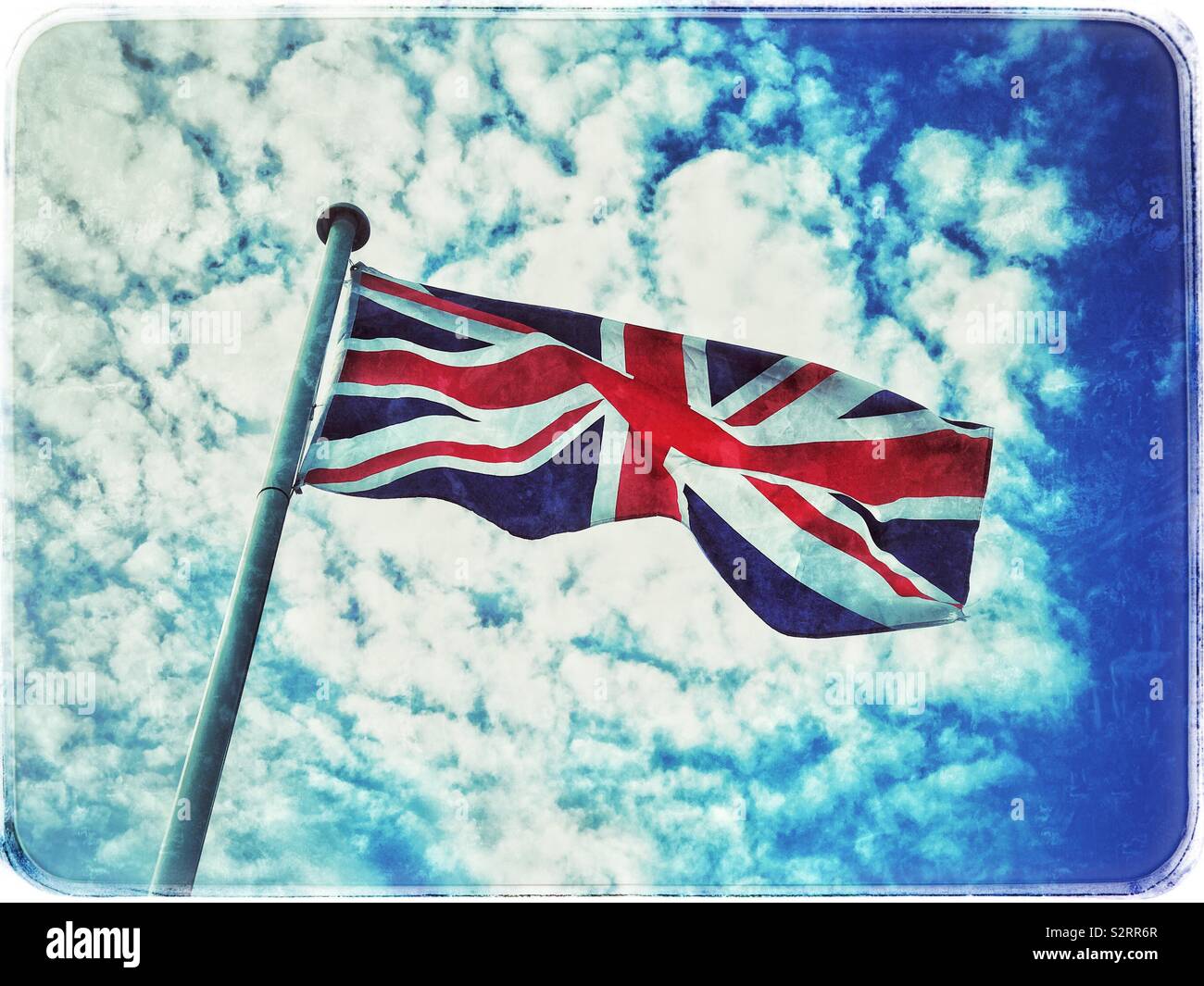 A grunge effect image of The Union Jack flag. The flag that the people of The United Kingdom associate with. Also known as The Union Flag. Photo Credit - © COLIN HOSKINS. - Smartphone Captured Stock Image
