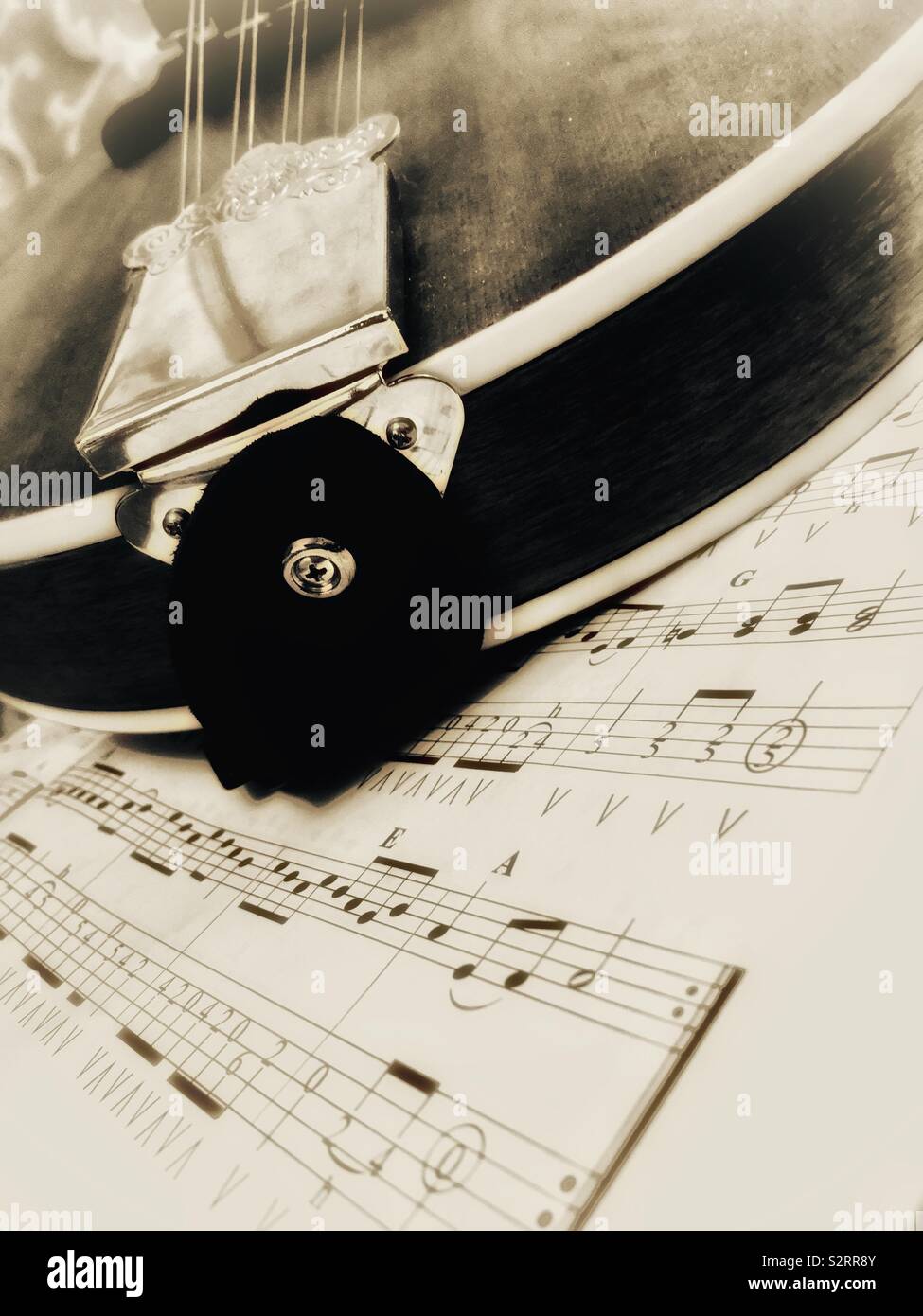 Mandolin and sheet music Stock Photo