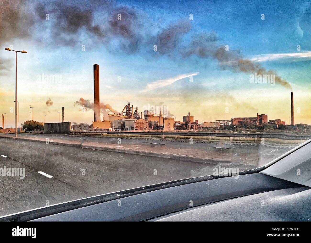 View of Port Talbot Steelworks from car Stock Photo