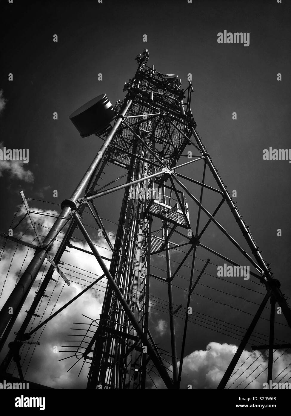 Mobile phone mast in black at white - Smartphone Captured Stock Image