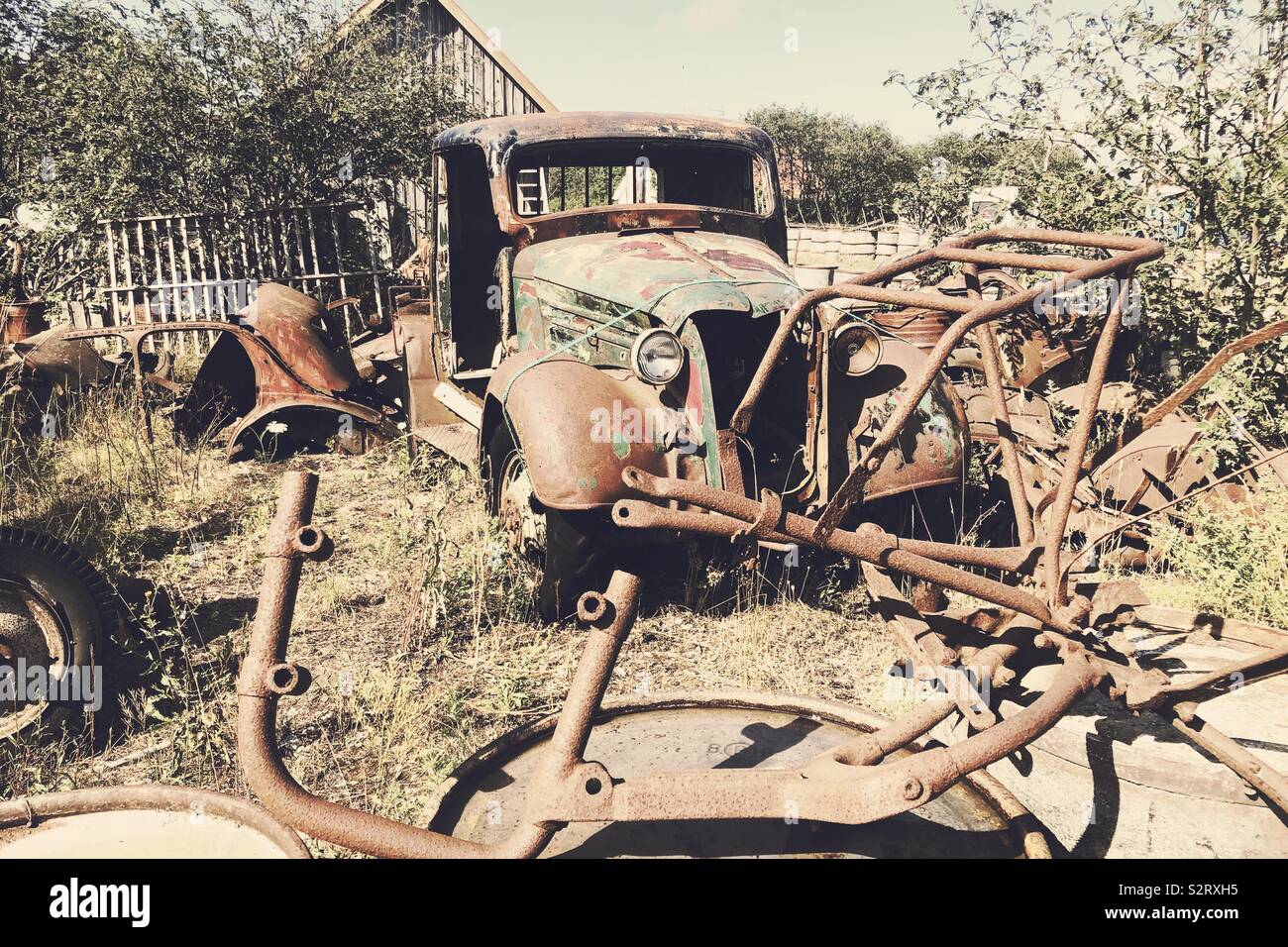 Crashed Old car Stock Photo