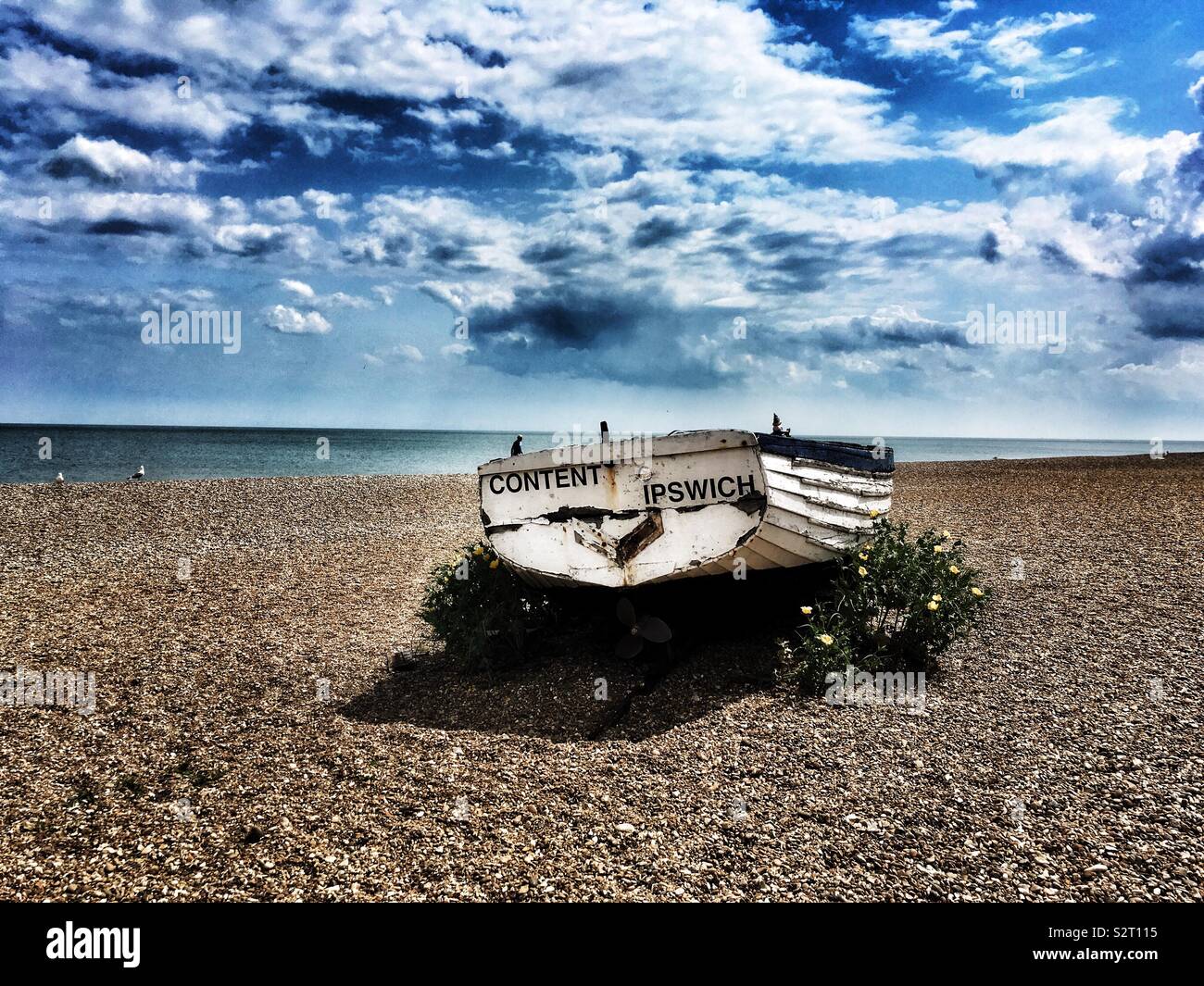Vintage wooden fishing boat, Aldeburgh, Suffolk, England. - Smartphone Captured Stock Image