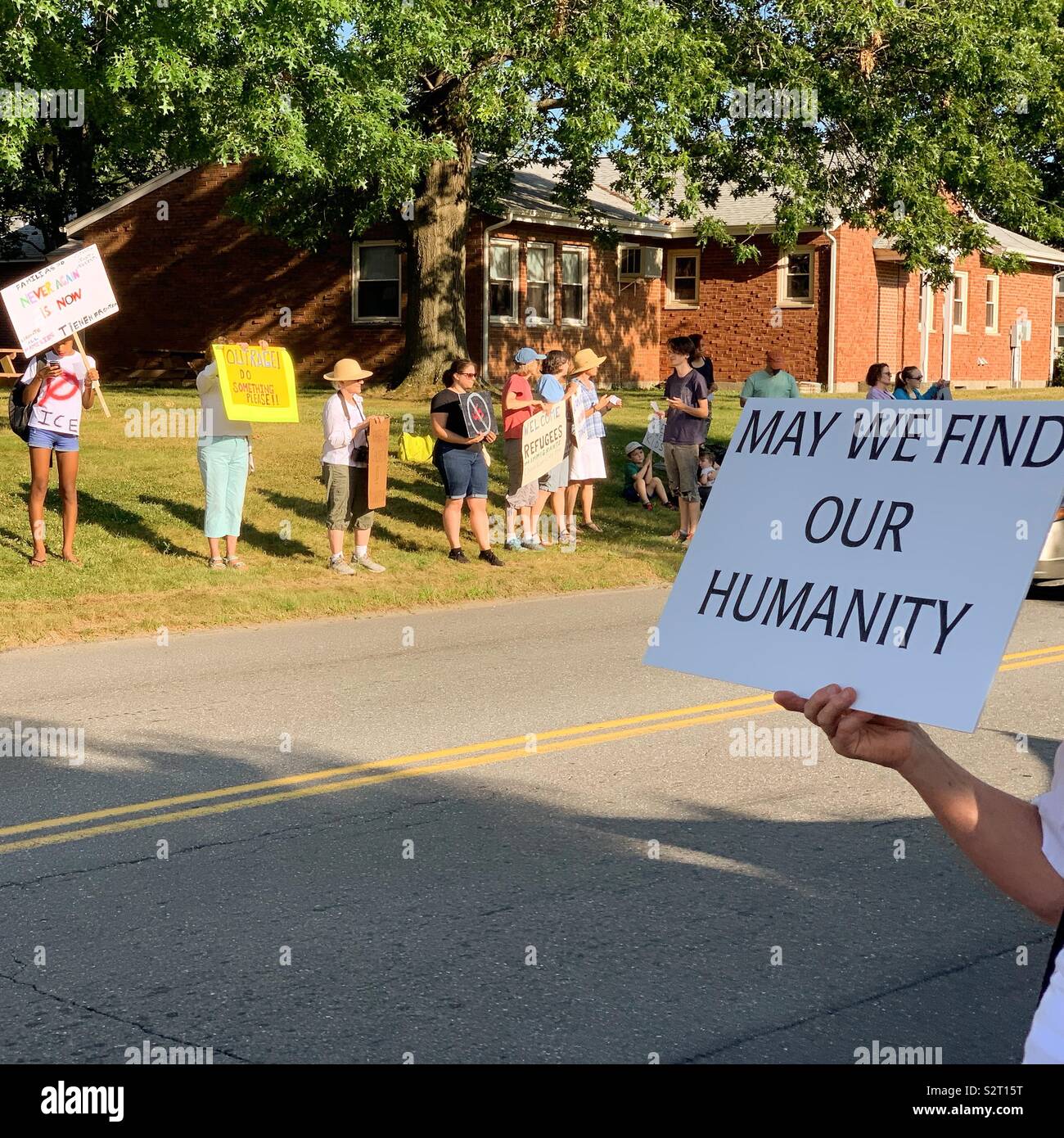 12 July, 2019. Lights for Liberty protest outside the Franklin County Jail, Greenfield, Massachusetts, United States. - Smartphone Captured Stock Image