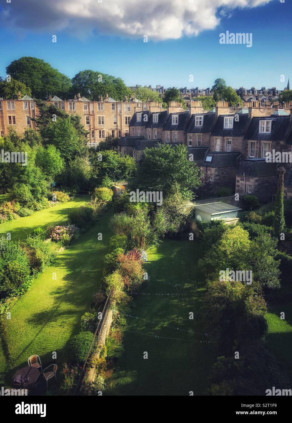 Suburban back gardens, Edinburgh Stock Photo