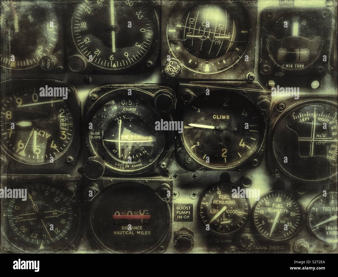 Panel of gauges on a vintage military aircraft - Smartphone Captured Stock Image