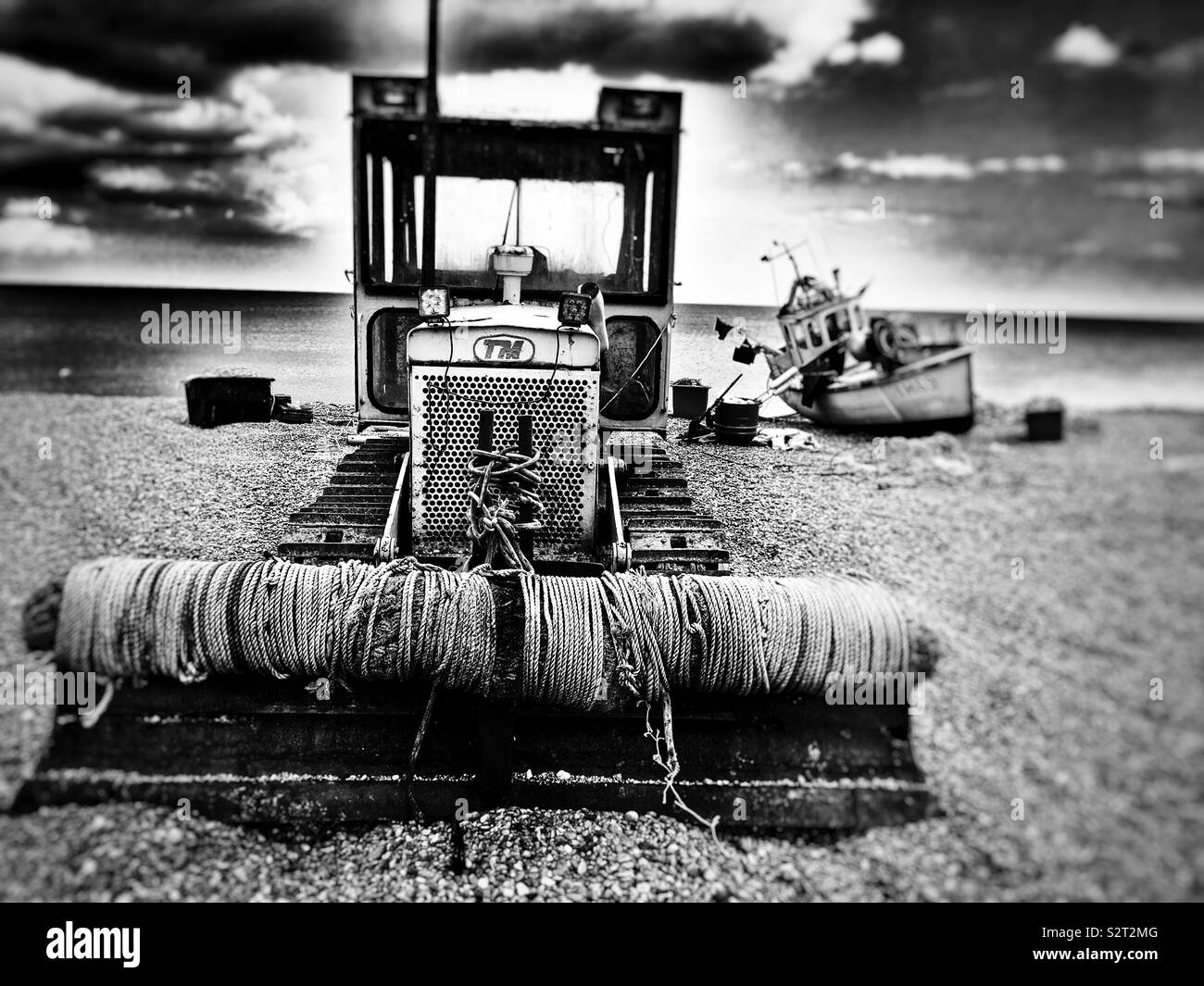 Fishing boat and winch machinery, Aldeburgh, Suffolk, UK. - Smartphone Captured Stock Image