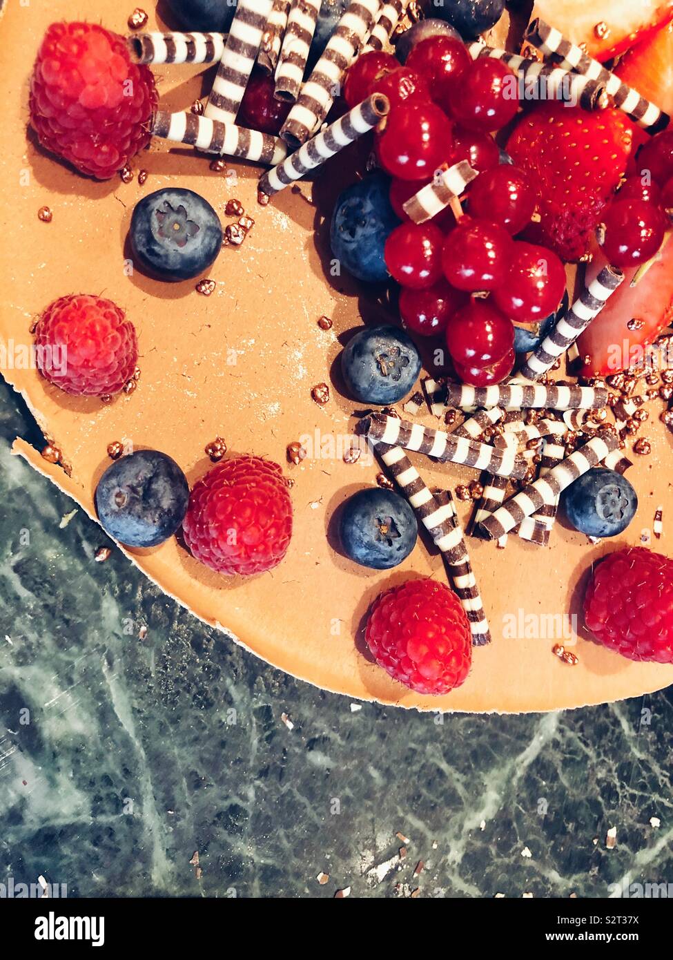 Chocolate cake on marble table at the brunch buffet in Reykjavik, Iceland Stock Photo