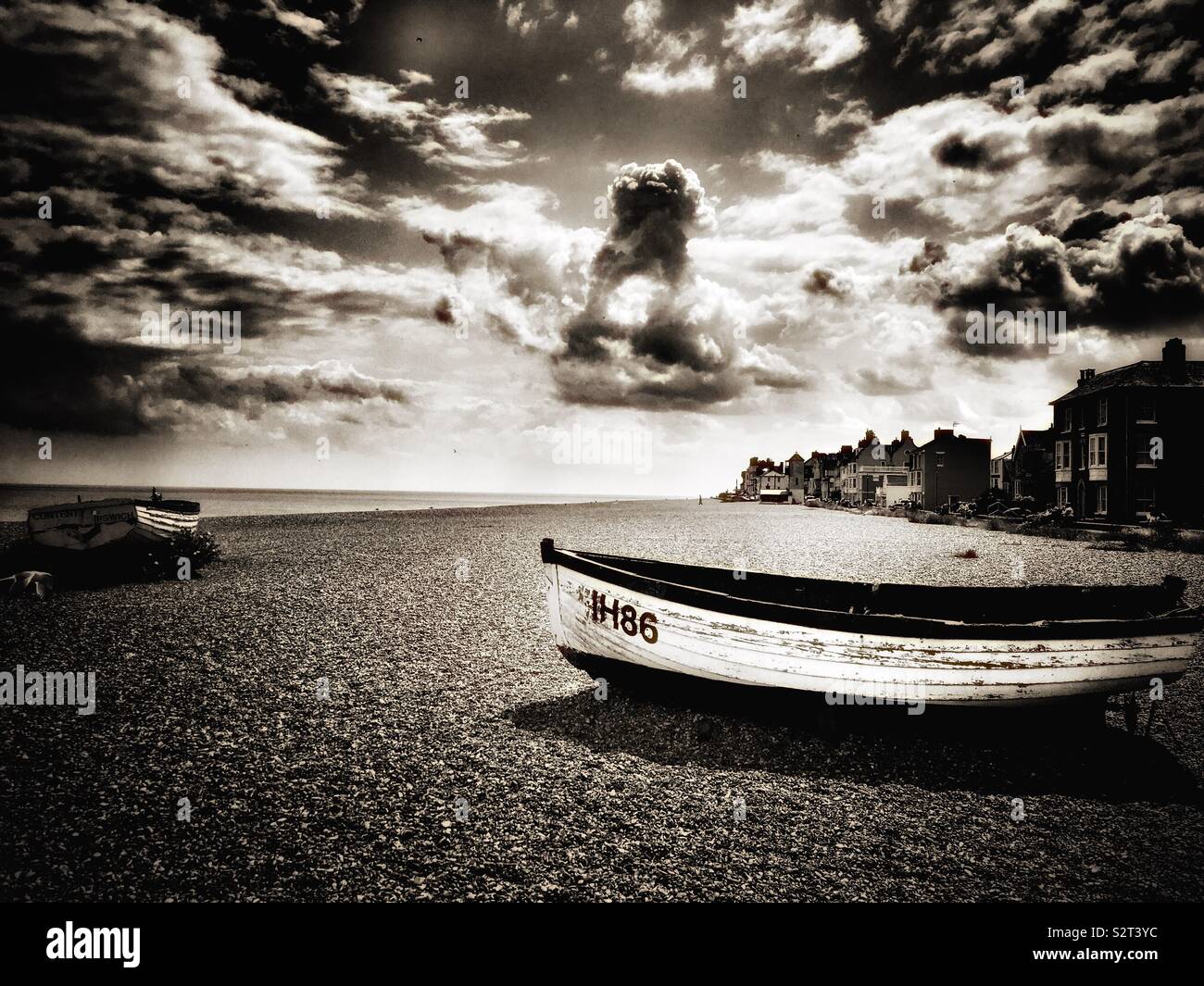 Historic wooden fishing boats, Aldeburgh, Suffolk, England. - Smartphone Captured Stock Image