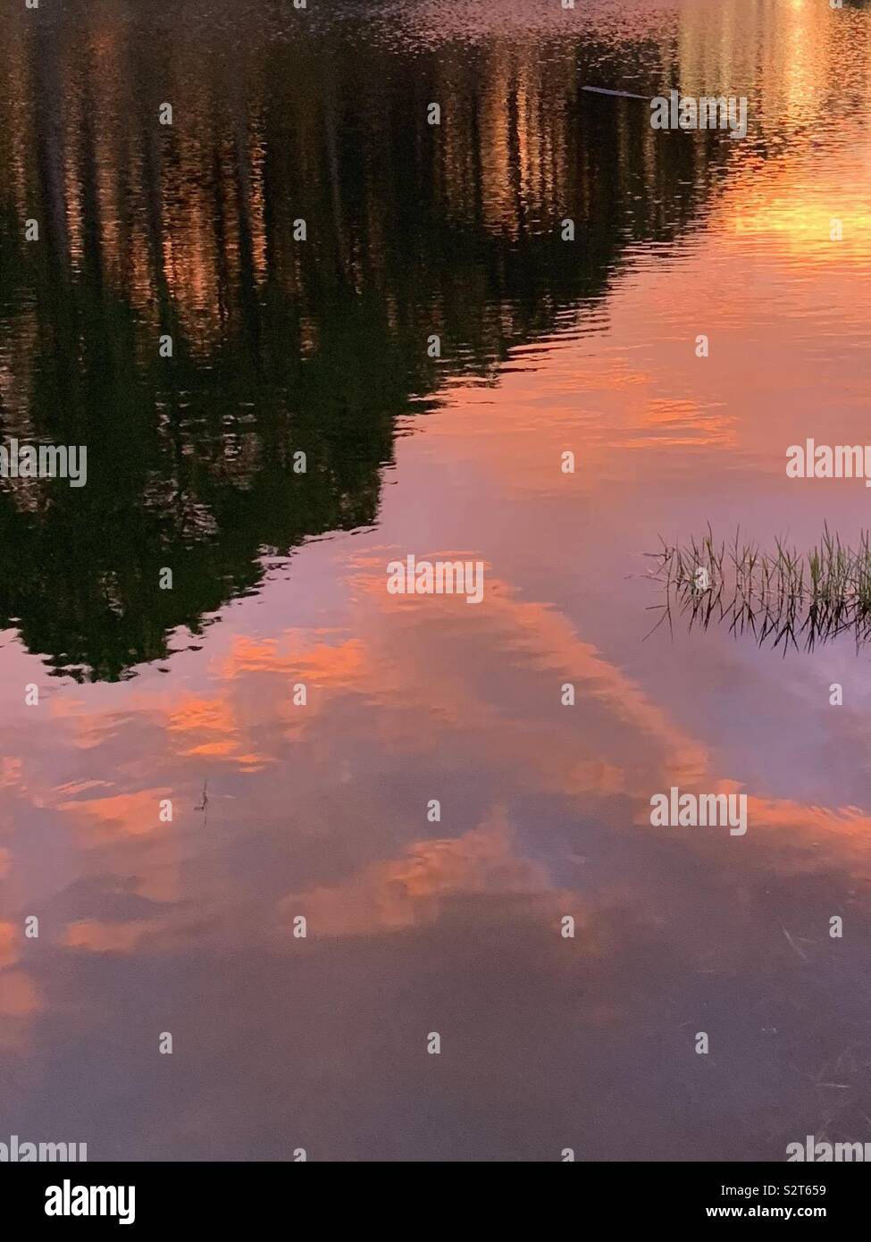 Reflections of sunset colors on water Stock Photo