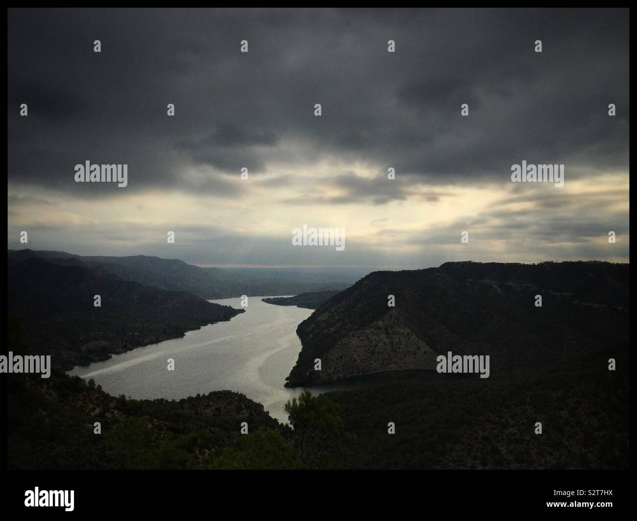 Where the Riu [river] Matarranya meets the Riu d’Ebre are the fortified trenches and tunnels at Punta del Duc near Fayón - the remnants of intensive fighting in 1938 during the Spanish Civil War. - Smartphone Captured Stock Image