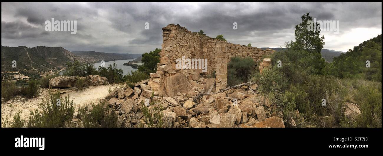 Where the Riu [river] Matarranya meets the Riu d’Ebre are the fortified trenches and tunnels at Punta del Duc near Fayón - the remnants of intensive fighting in 1938 during the Spanish Civil War. - Smartphone Captured Stock Image