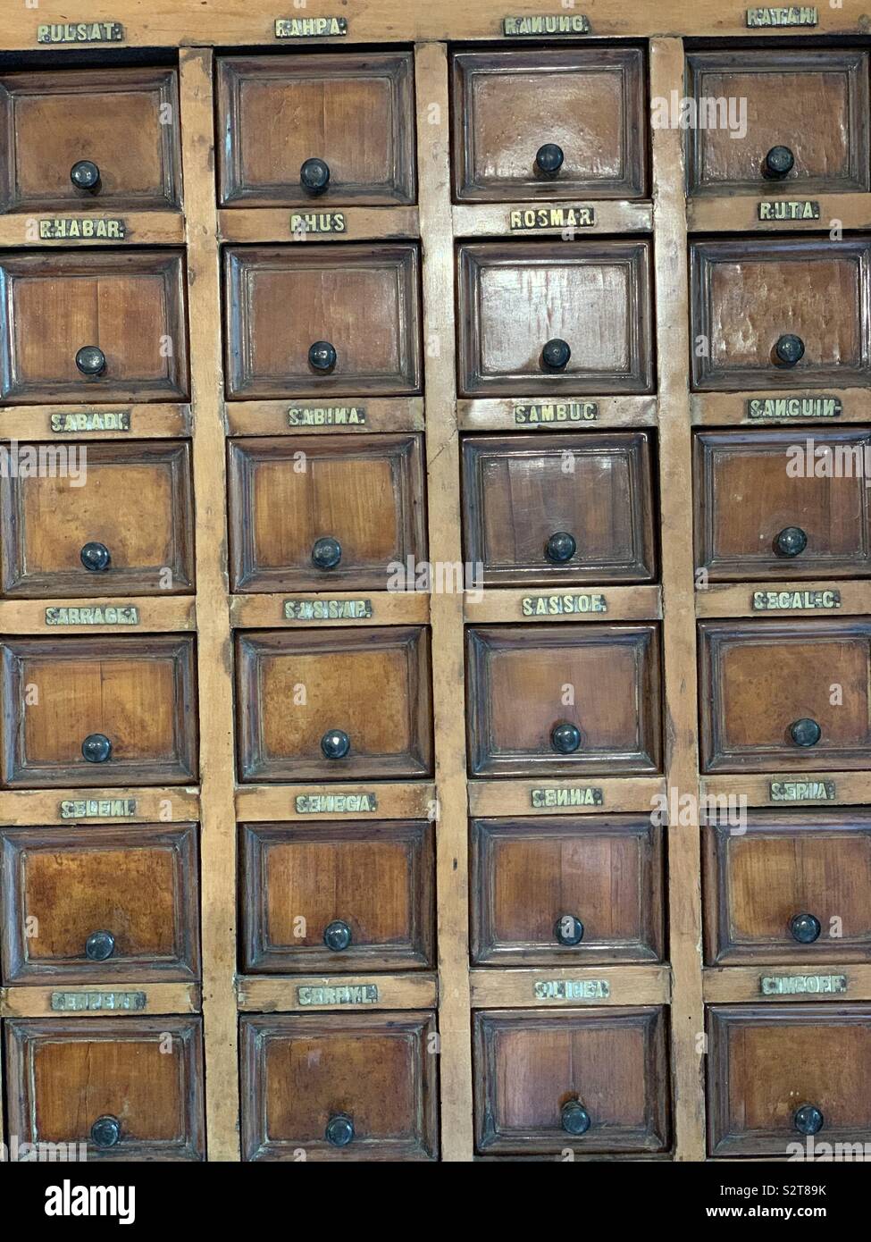 Vintage pharmacy drawers Stock Photo