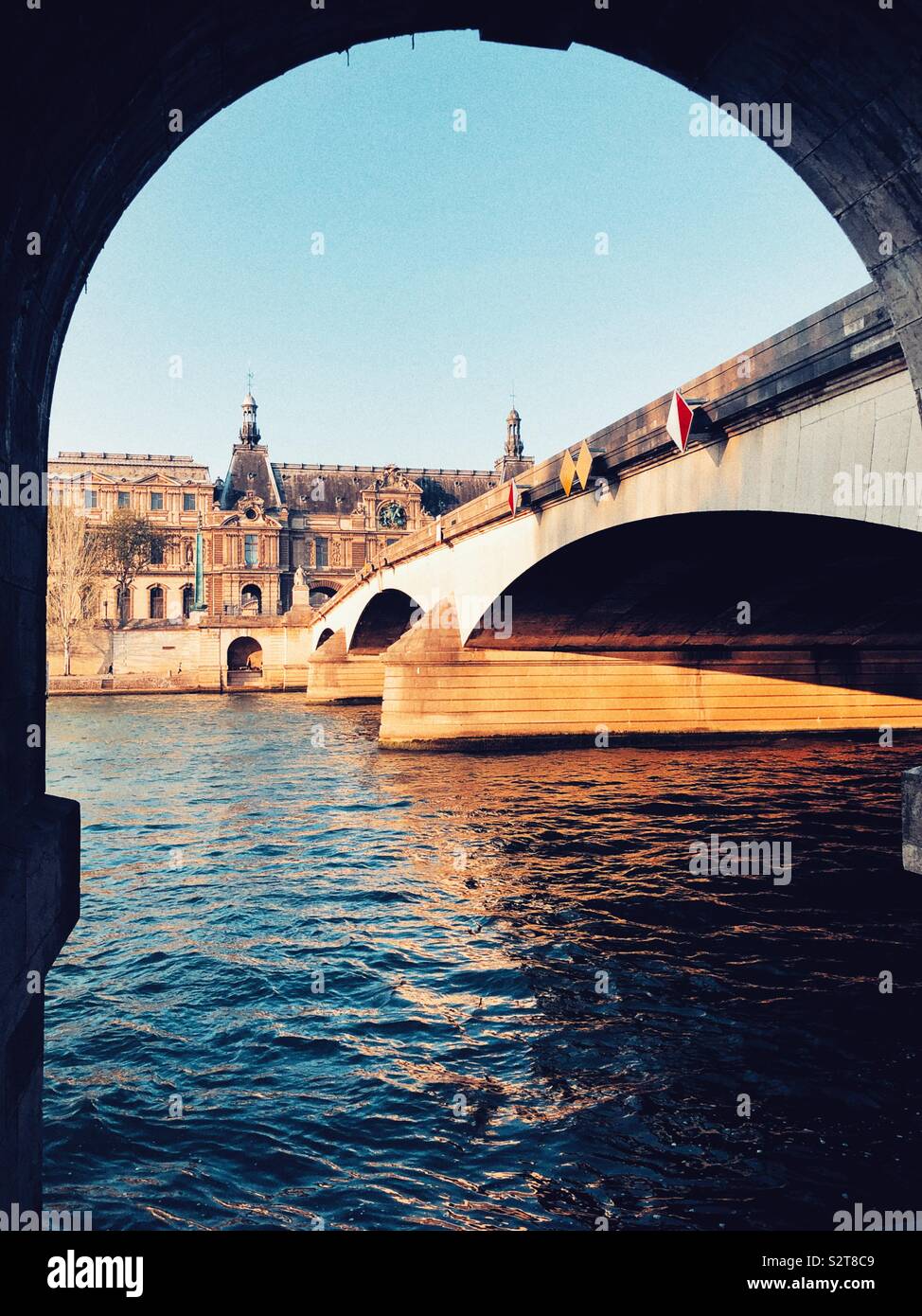 Evening on the river Seine in Paris - Smartphone Captured Stock Image
