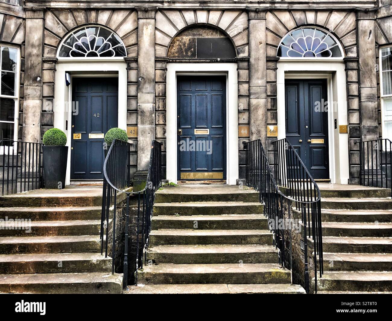 Three blue doors Edinburgh New Town - Smartphone Captured Stock Image