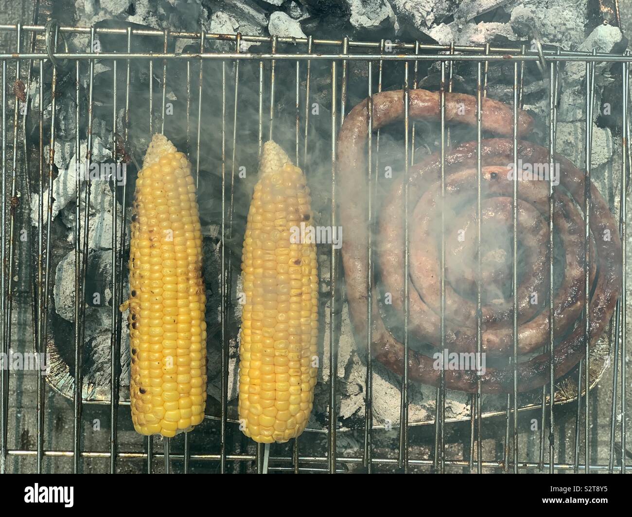Grilled corn with sausages - Smartphone Captured Stock Image