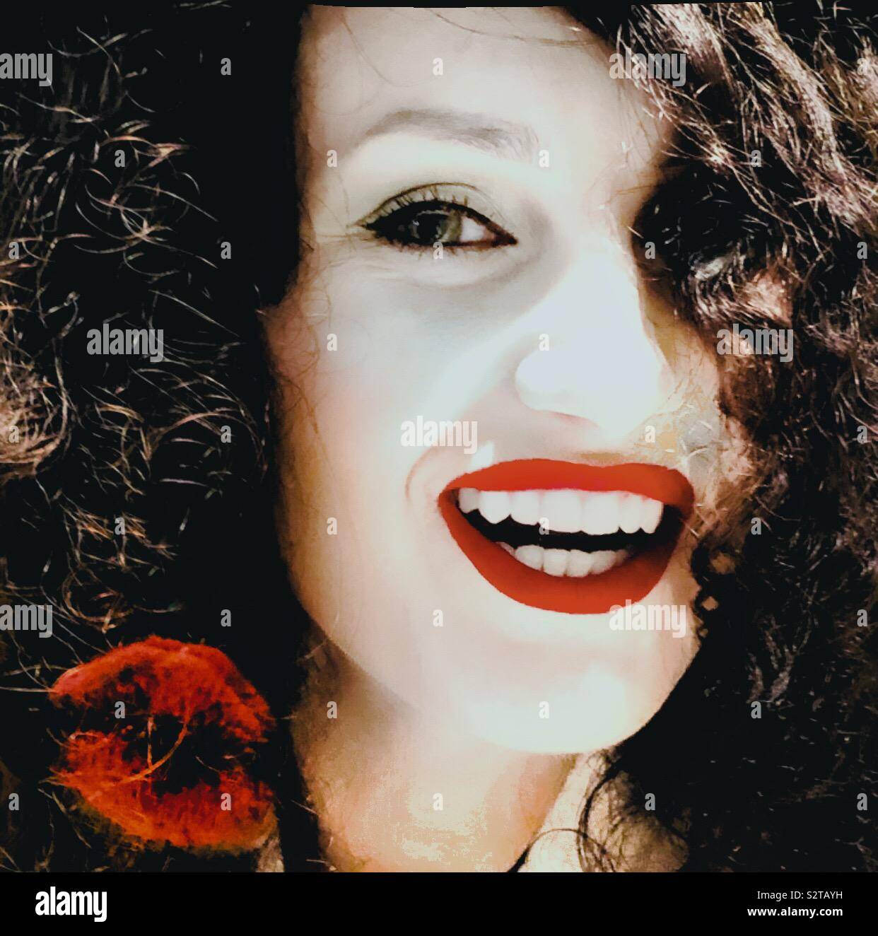 Lipstick on a mirror portrait. - Smartphone Captured Stock Image