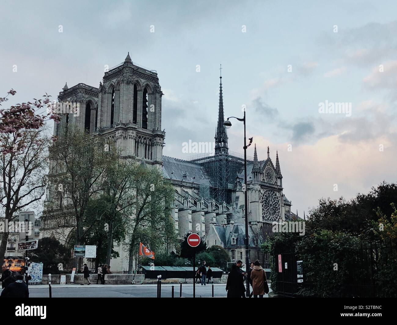 Notre Dame Cathedral in Paris in evening light (before the fire spring 2019) - Smartphone Captured Stock Image