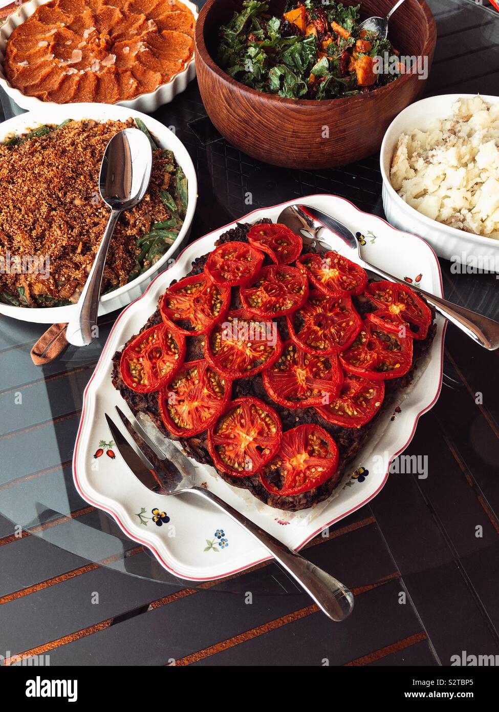 Home cooked Vegan Thanksgiving feast - Smartphone Captured Stock Image