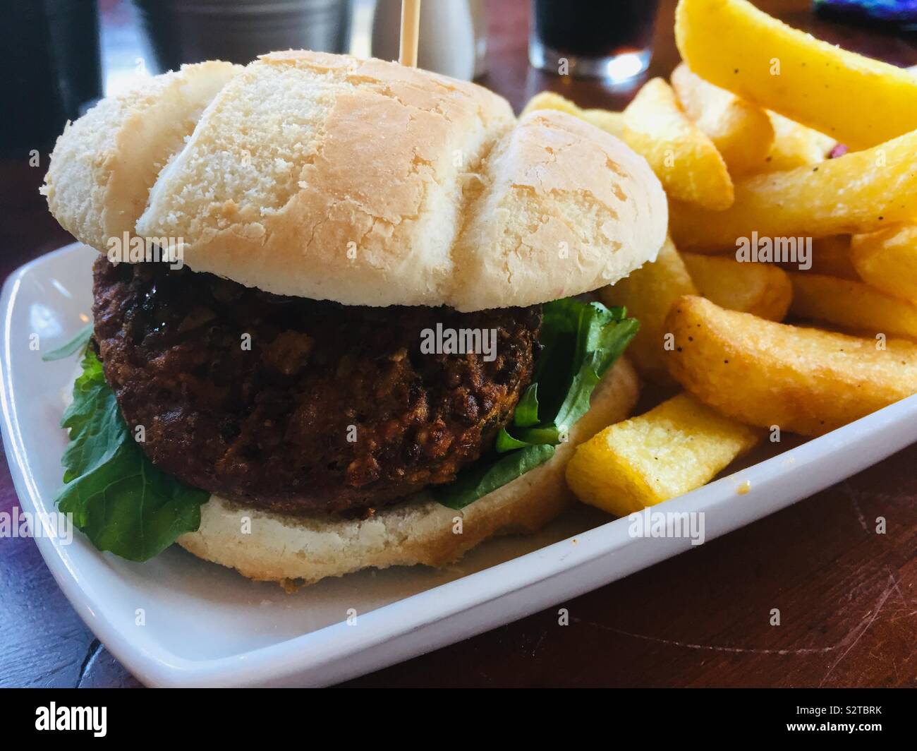 Vegan burger and chips Stock Photo Alamy