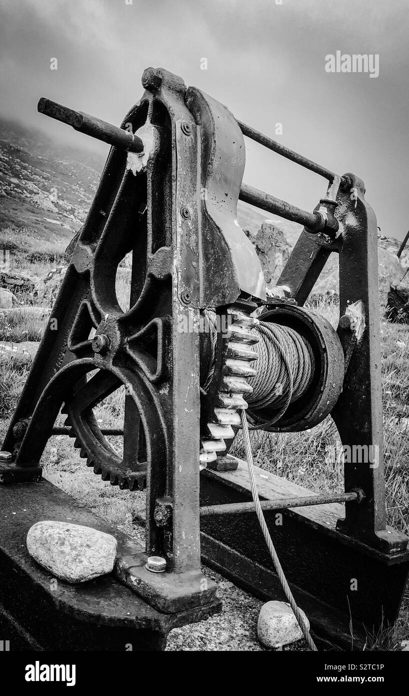 Slipway winch. Breanais, (Brainish), Lewis, Outer Hebrides, Scotland. UK. - Smartphone Captured Stock Image