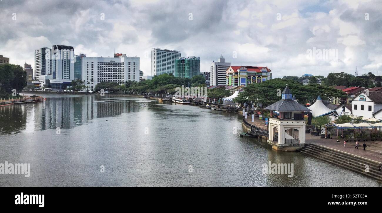 The Waterfront precinct along the southern bank of the Sarawak River, Kuching, Sarawak, Malaysia Stock Photo
