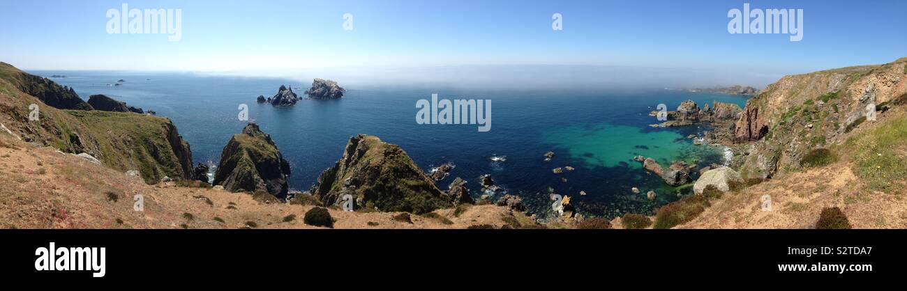 Panoramic view from Telegraph Hill at the western end of Alderney, third-biggest of the British Channel Islands. Stock Photo