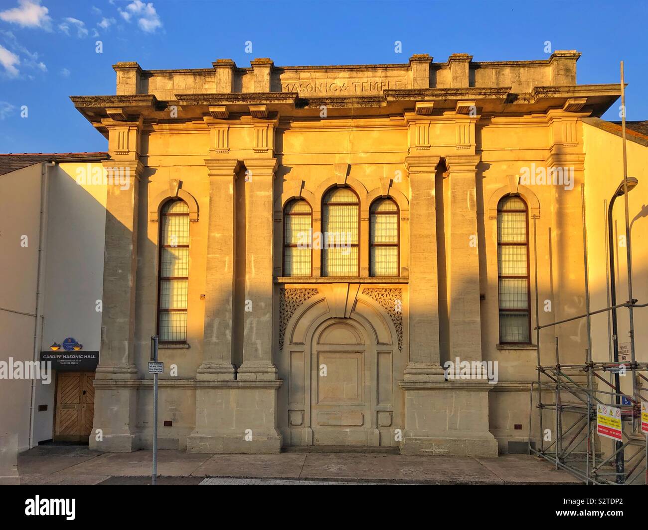 The Masonic Hall, Churchill Way, Cardiff in evening sunlight. - Smartphone Captured Stock Image