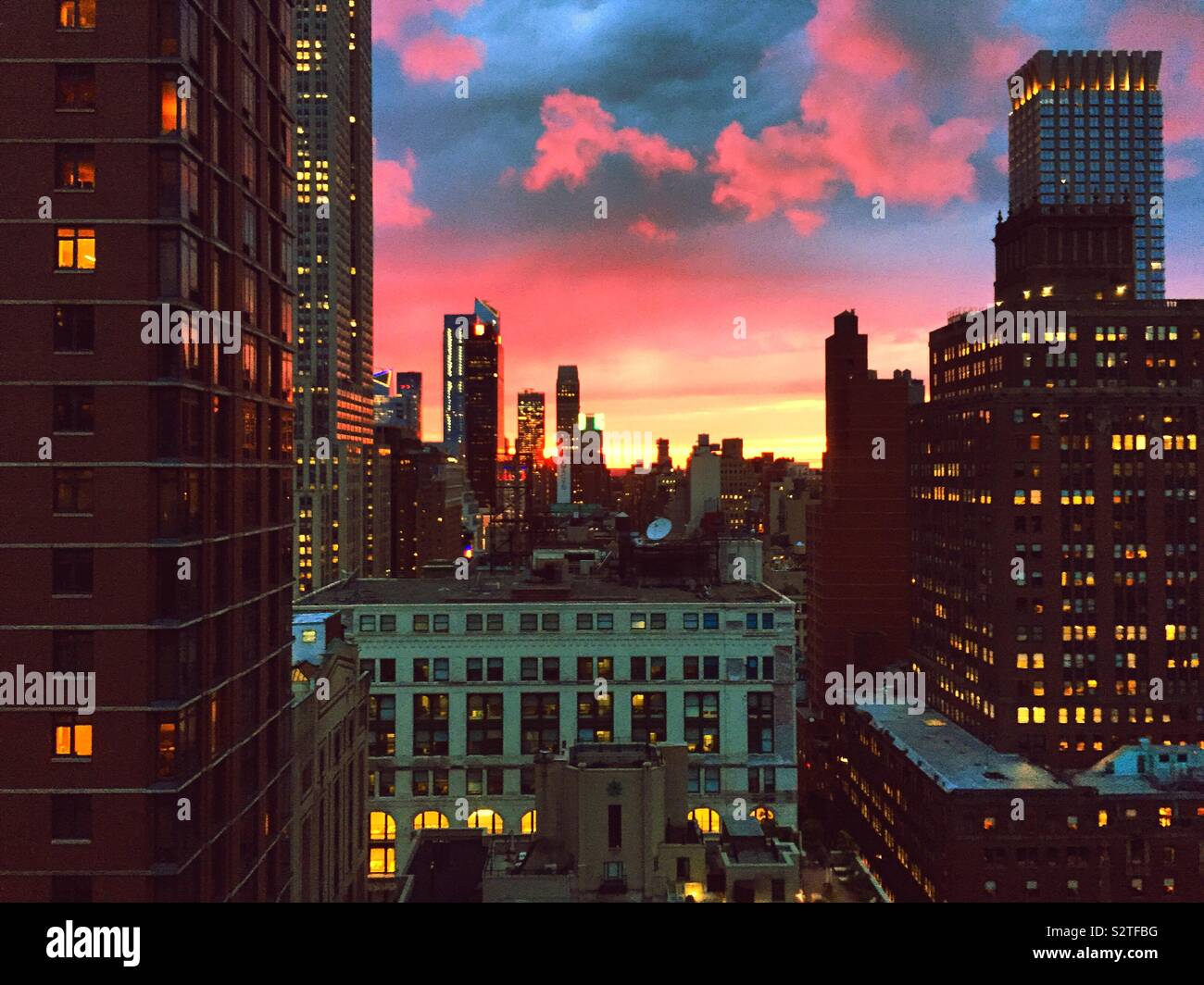 Colorful sunset over Midtown Manhattan, NYC, USA - Smartphone Captured Stock Image