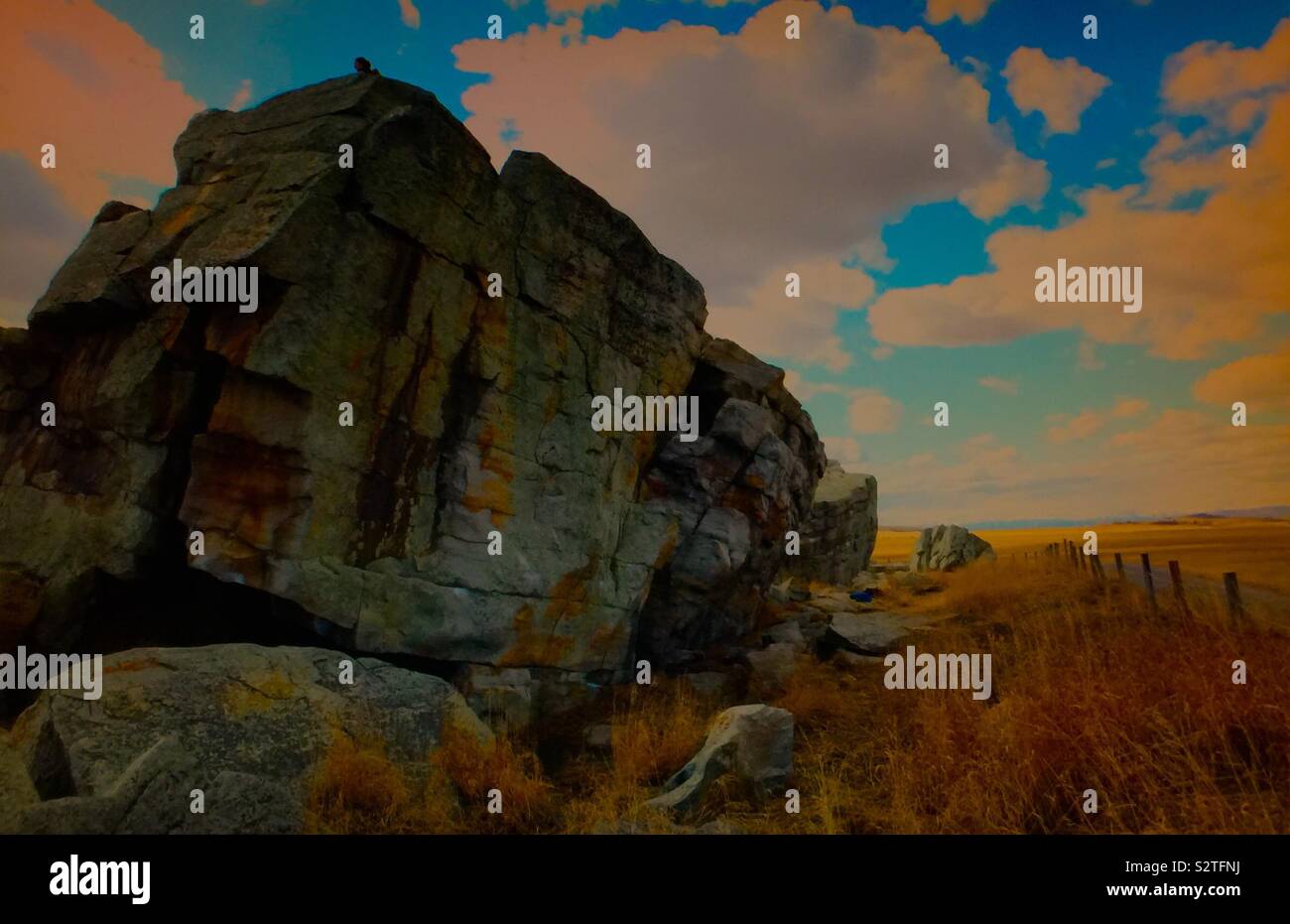 Okotoks erratic, quartzite rock, tourist attraction, Alberta, Canada - Smartphone Captured Stock Image